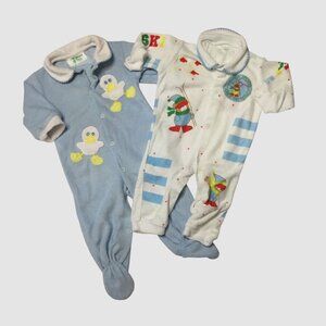 Vintage Baby Pajamas 2pc TINY TOTS & LE ROY Footies Circus Duck Winter 3–6M VBC